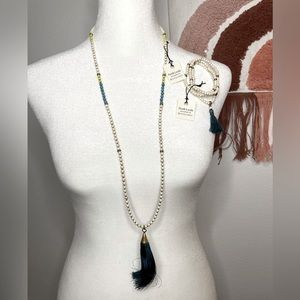 Penh Lenh for Dogeared Beaded Necklace and Bracelet with Blue Tassel NWT